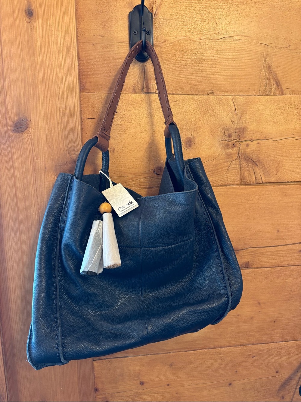 The Sak Los Feliz Indigo Hobo Bag with Brown Handles